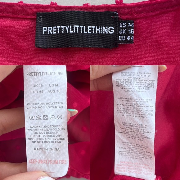 PrettyLittleThing Womens M Dark Red Swiss Dot Tie Front Wrap Sheer Peplum Blouse - Picture 6 of 13